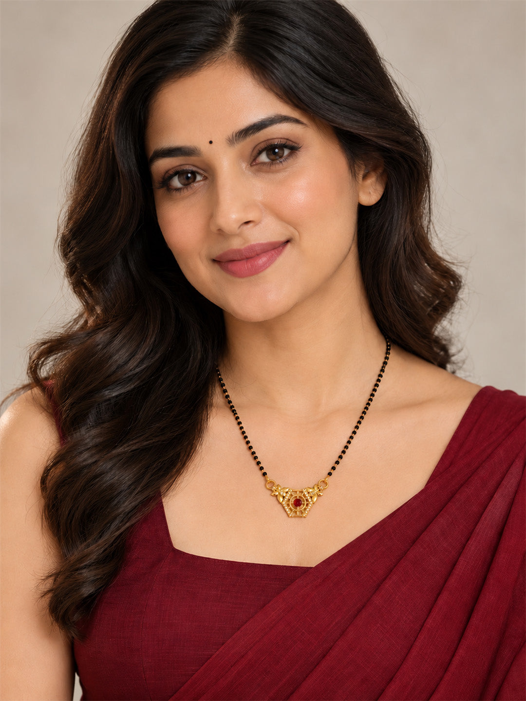 Red filigree triangle gold-plated mangalsutra