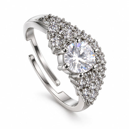 Clear Round Stone Marquise Halo Ring - Silver Plated, product view