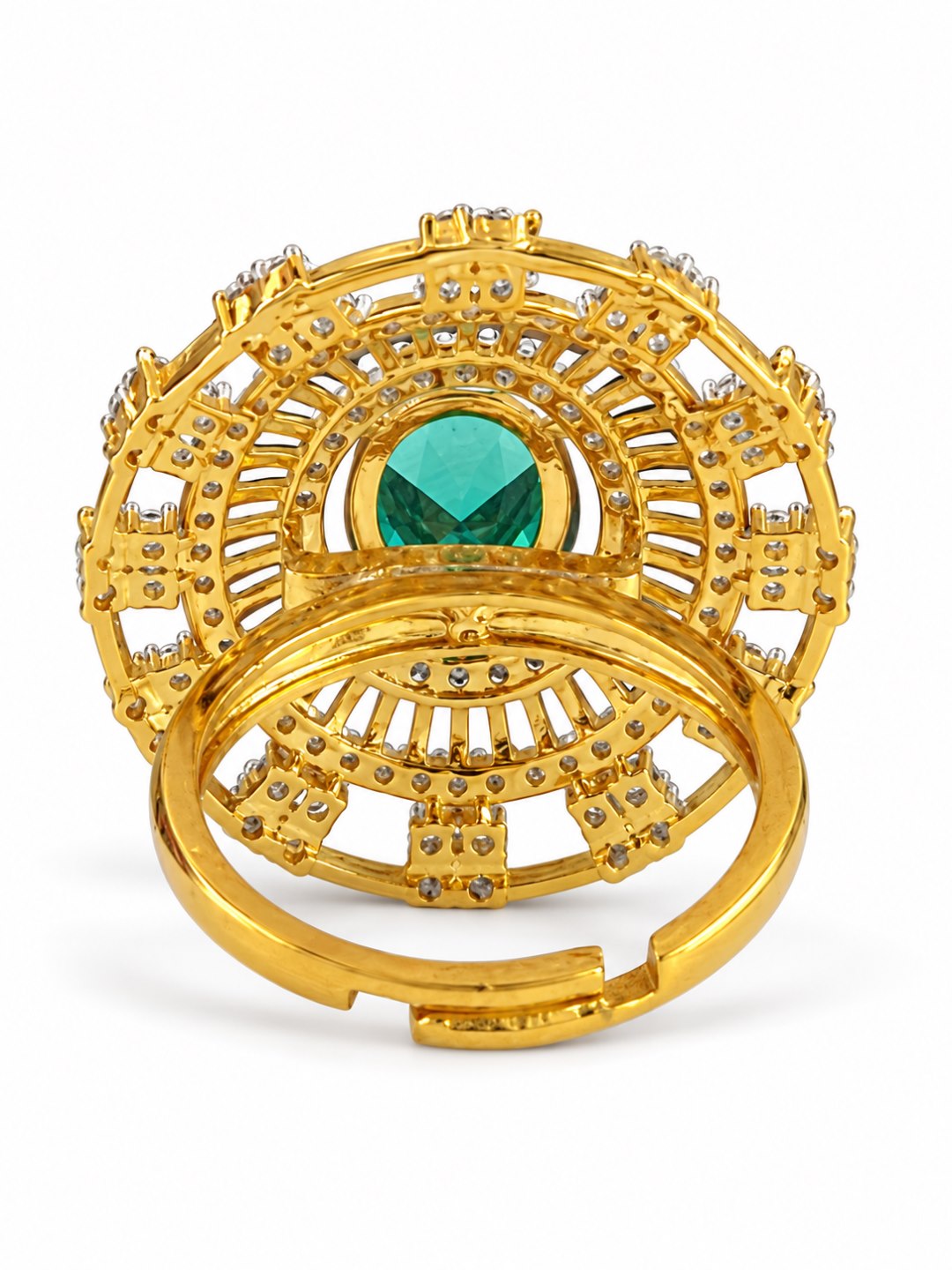 Sea Green Center Stone Baguette Halo Ring - Gold Plated