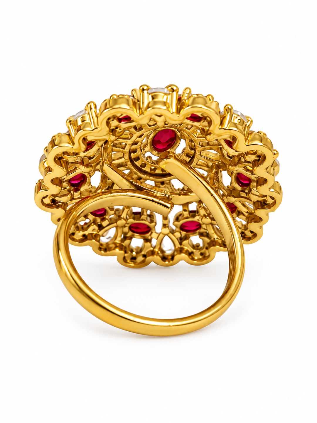 Red Stone Ornate Floral Cluster Ring - Gold Plated, additional view 5