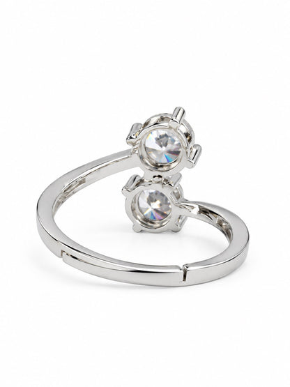 Clear Twin Stone Open Ring - Silver Plated, image5