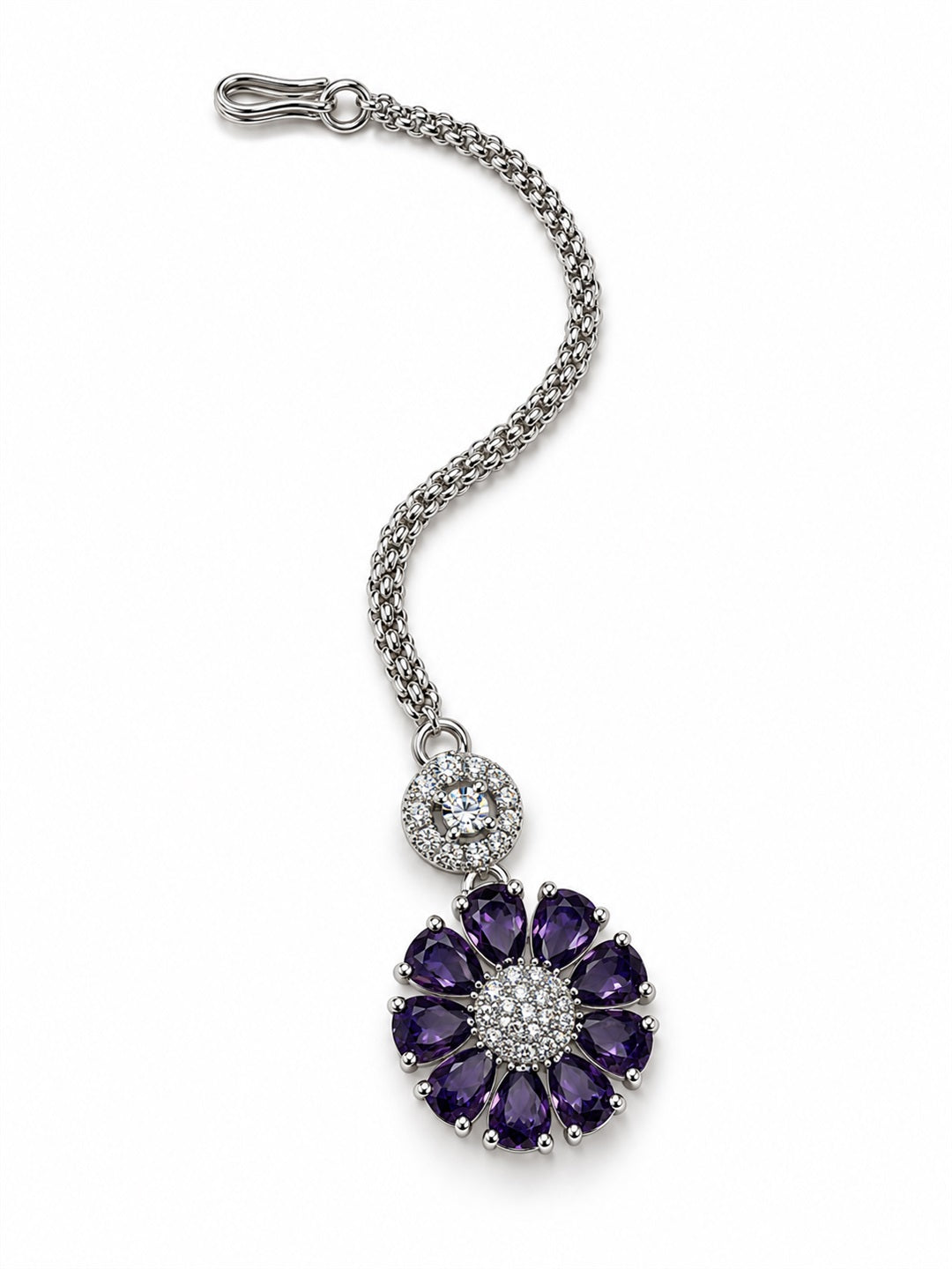 Purple Teardrop Floral Maang Tikka - Silver Plated, additional view 1
