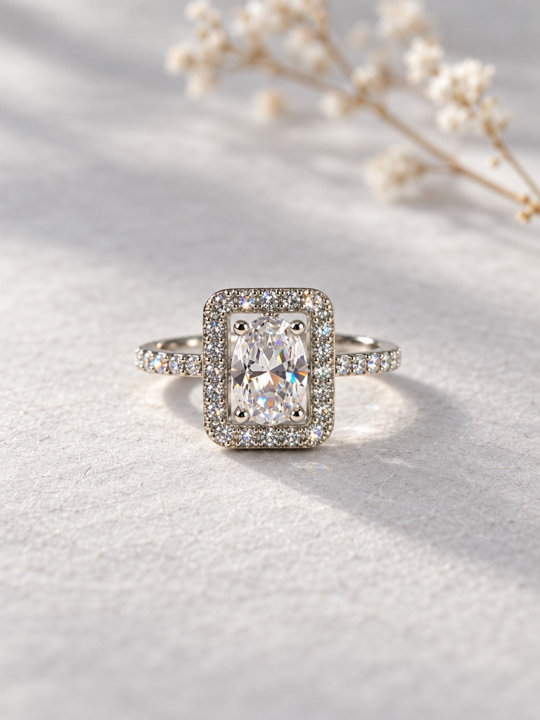 Clear Rectangular Stone Halo Ring - Silver Plated, image4