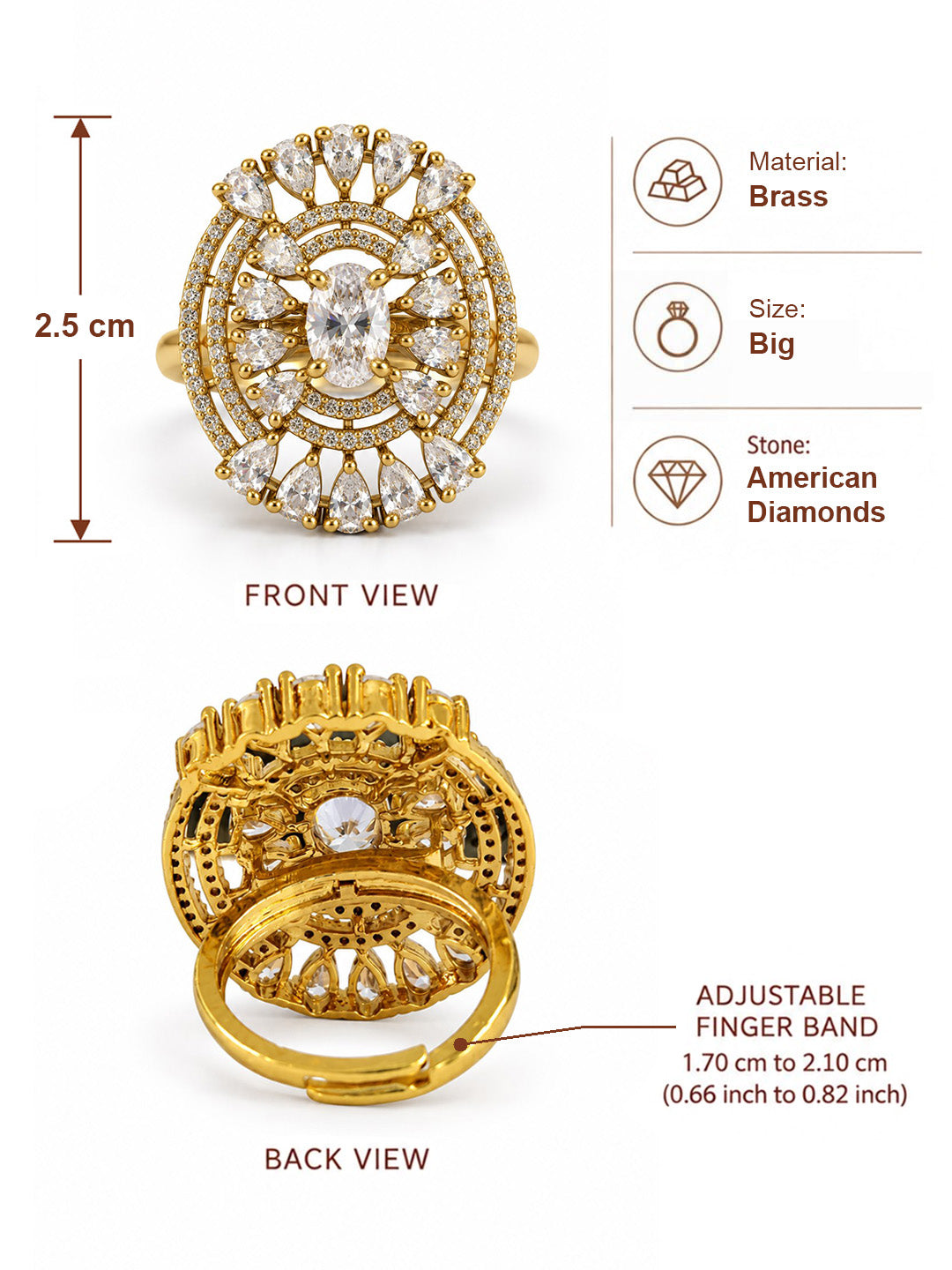 Clear Stone Oval Teardrop Halo Ring - Gold Plated, additional view 6