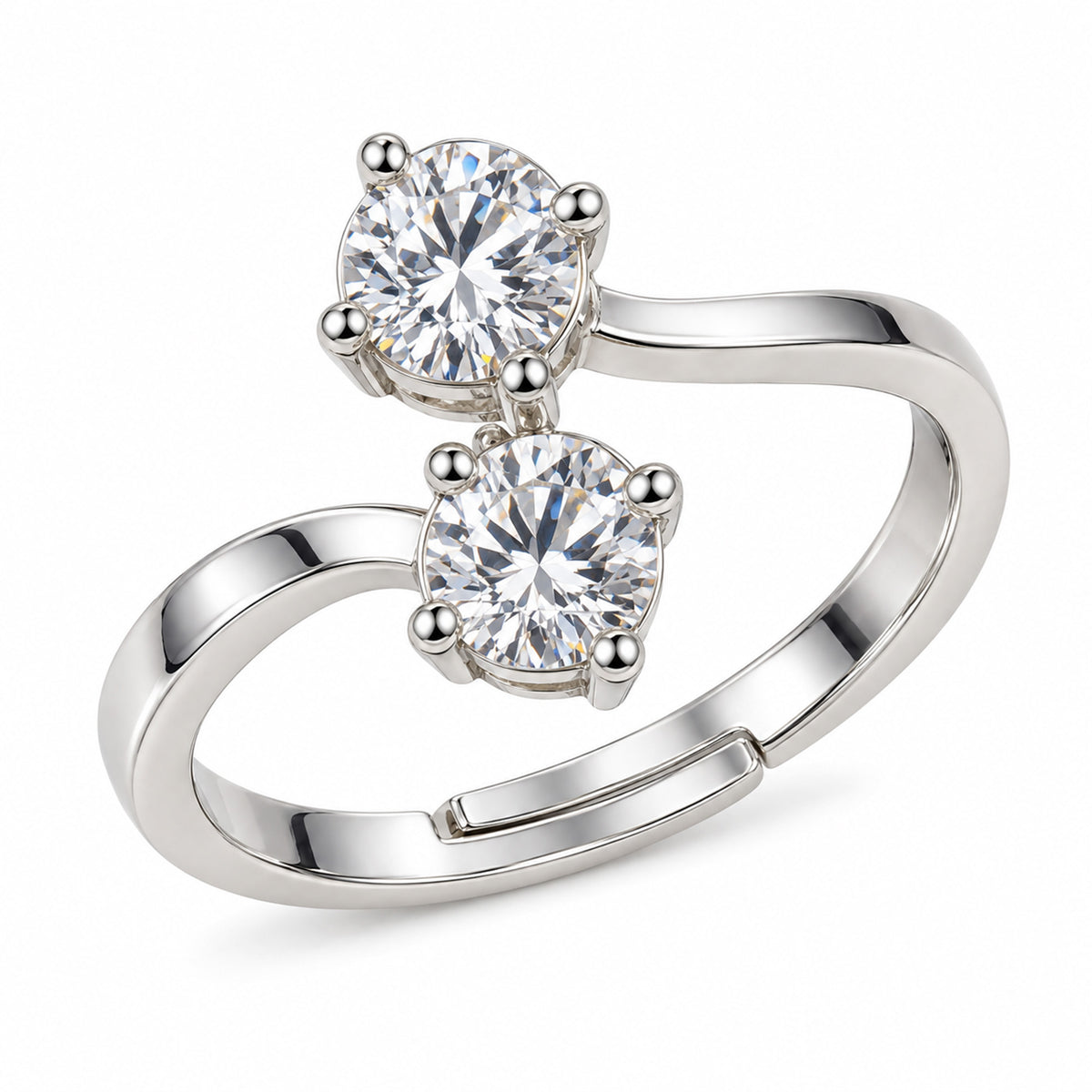 Clear Twin Stone Open Ring - Silver Plated, product view