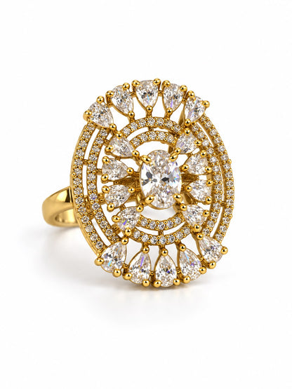 Clear Stone Oval Teardrop Halo Ring - Gold Plated, additional view 1