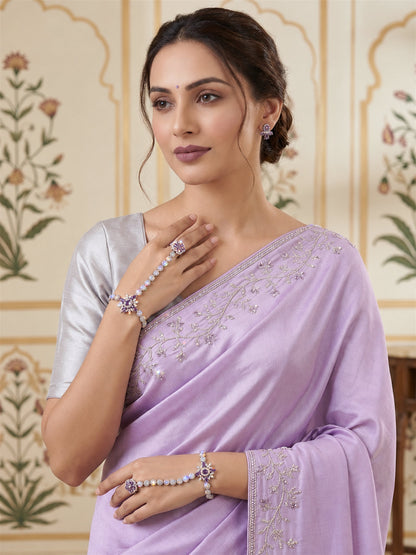 Purple silver-plated floral round-stone chain hathphool