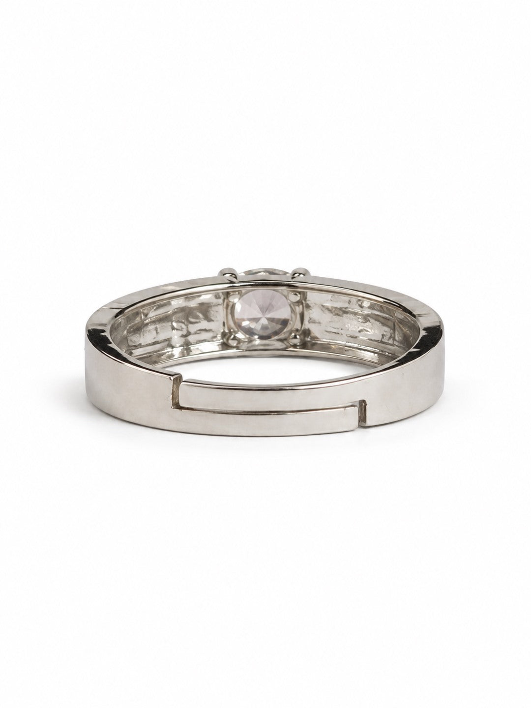 Clear Stone Solitaire Wide Band Ring - Silver Plated, image5