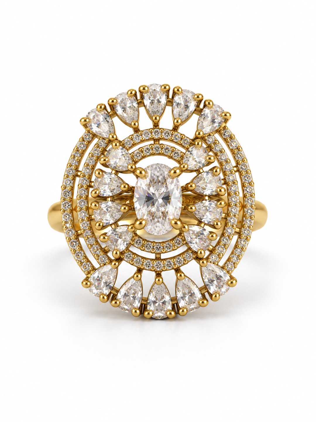 Clear Stone Oval Teardrop Halo Ring - Gold Plated, additional view 4