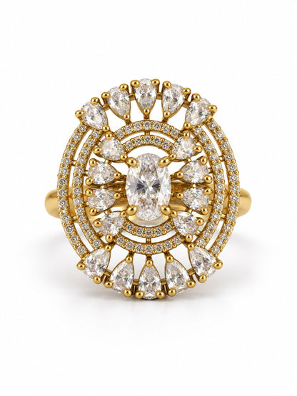 Clear Stone Oval Teardrop Halo Ring - Gold Plated, additional view 4