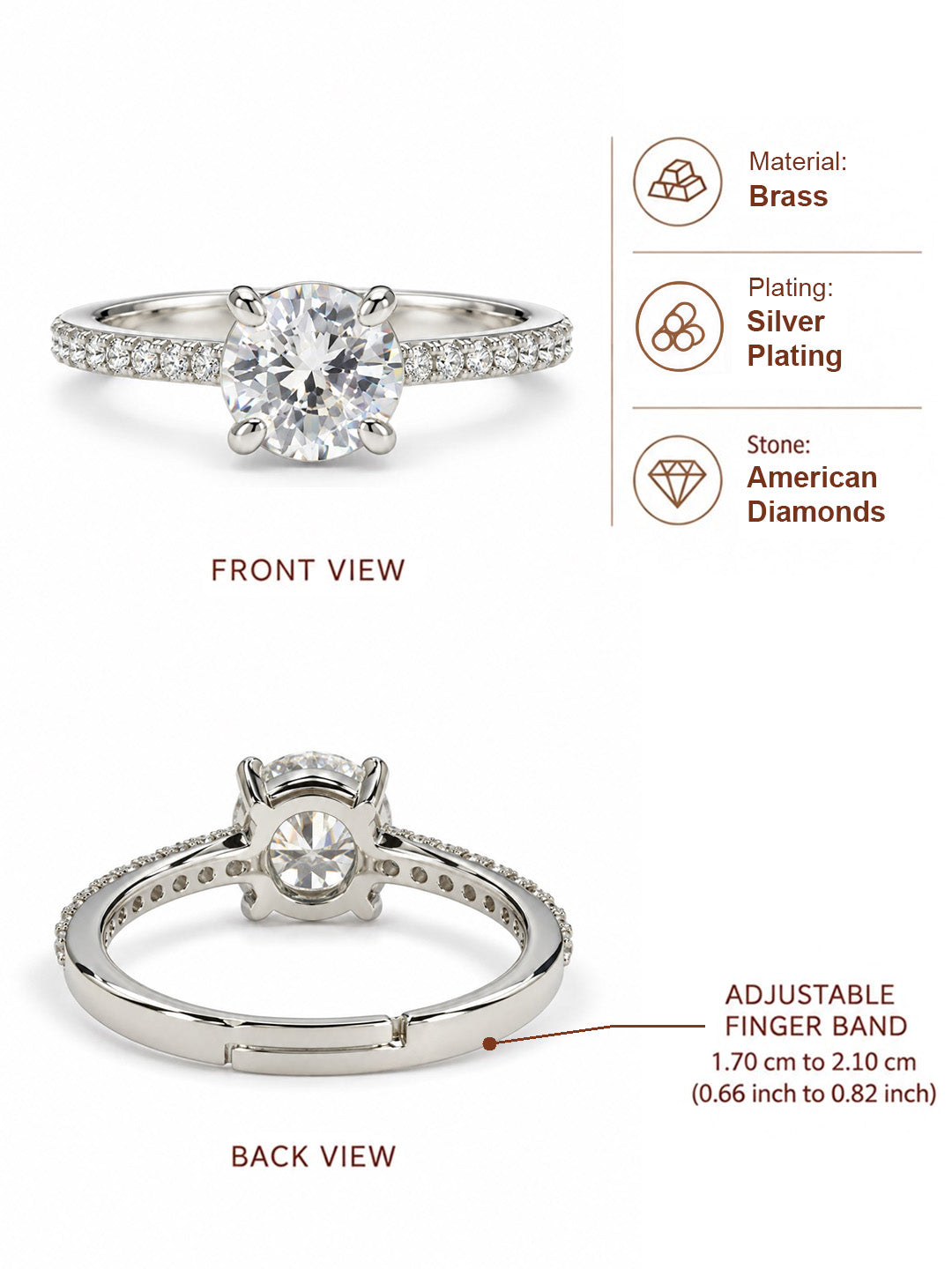 Clear Round Solitaire Pave Band Ring - Silver Plated, image6