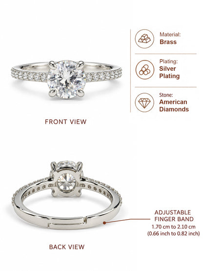 Clear Round Solitaire Pave Band Ring - Silver Plated, image6