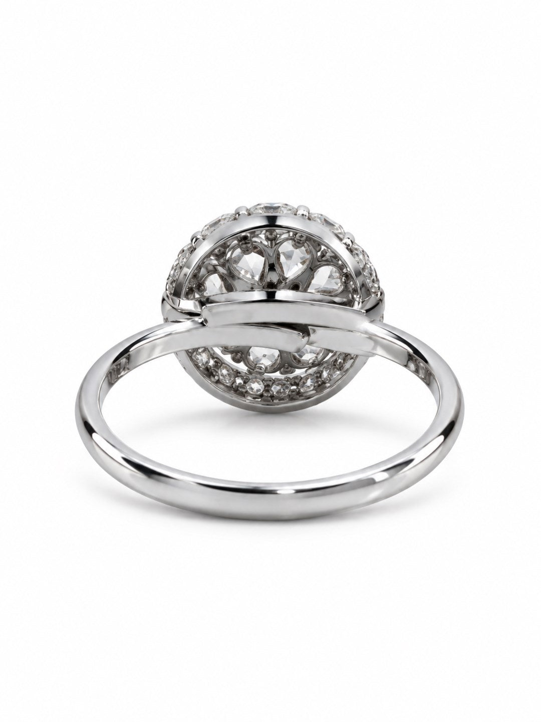 Clear Round Floral Cluster Ring - Silver Plated
