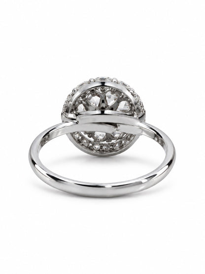 Clear Round Floral Cluster Ring - Silver Plated
