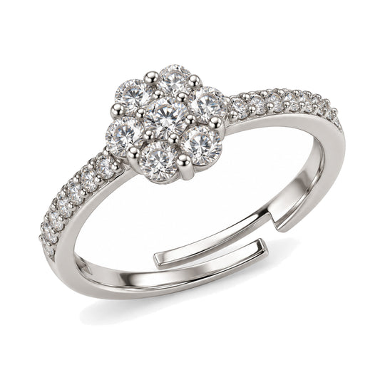 Clear Stone Floral Cluster Ring - Silver Plated, product view