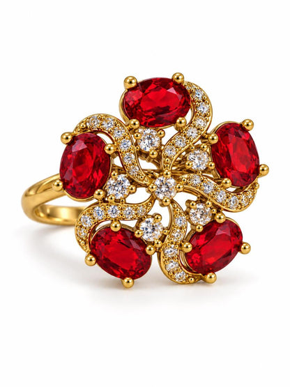 Red Stone Five Petal Swirl Ring - Gold Plated, additional view 1
