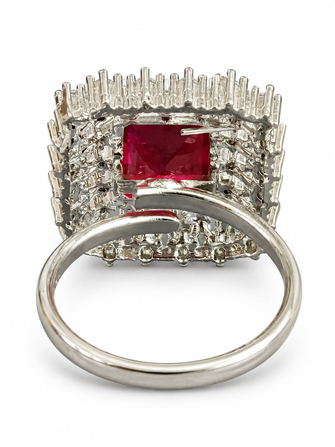 Silver Pink Stone AD Ring – Rectangle-Cut with Heavy Halo Design - product image 6
