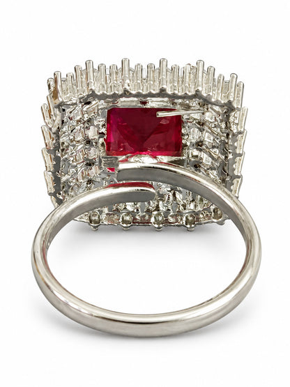 Silver Pink Stone AD Ring – Rectangle-Cut with Heavy Halo Design - product image 6