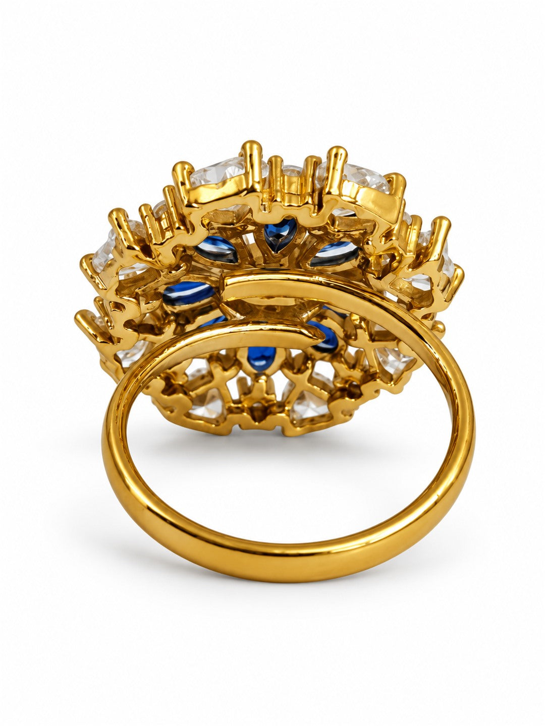 Blue Stone Teardrop Floral Cluster Ring - Gold Plated, additional view 5