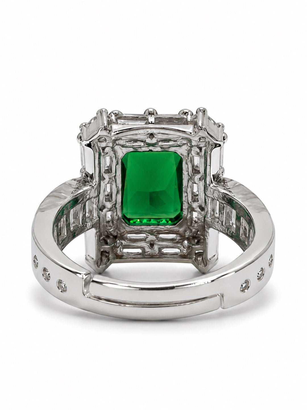 Green Center Stone Baguette Halo Ring - Silver Plated product image