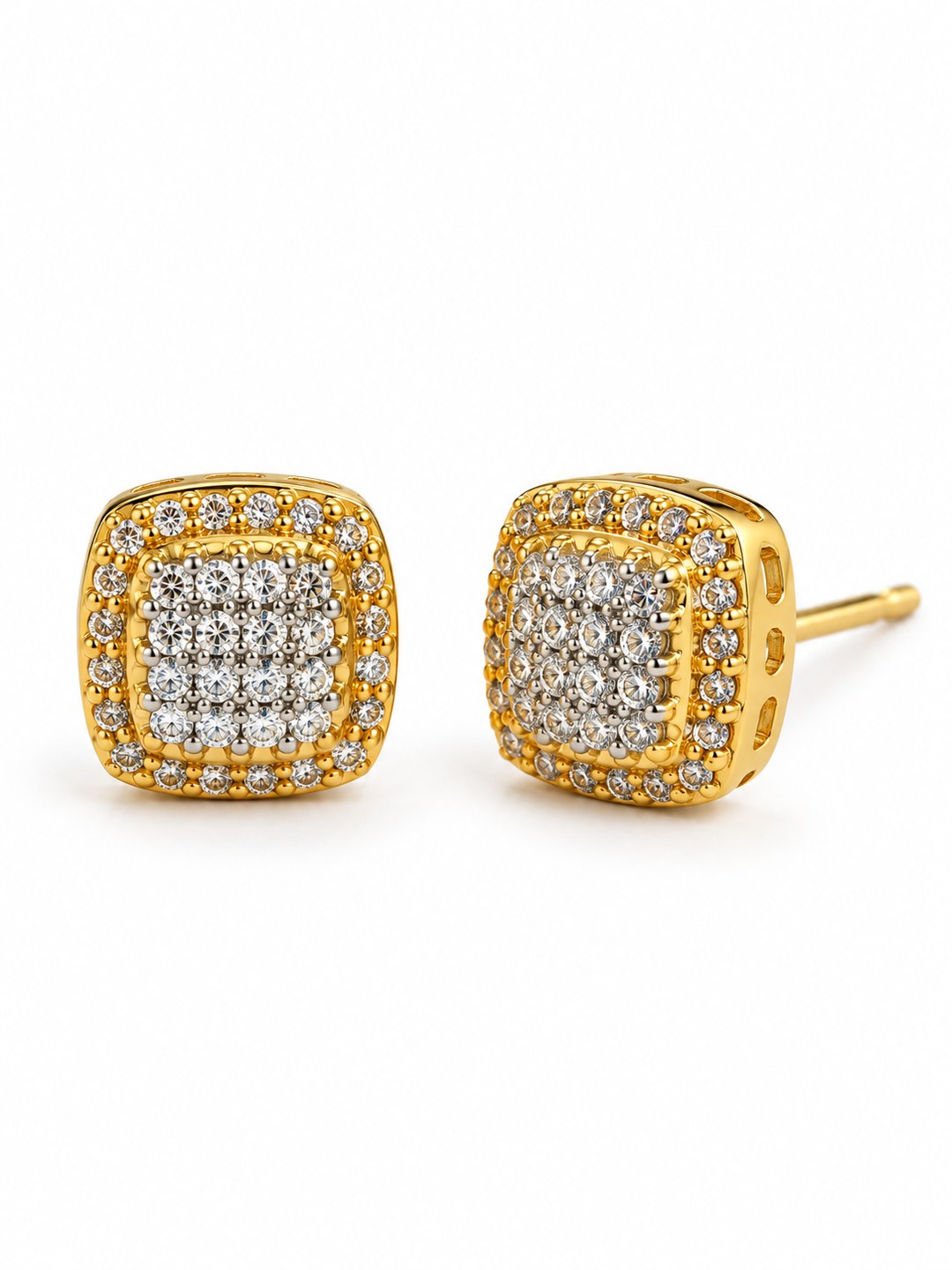 Clear Pave Cushion Stud Earrings - Gold Plated, additional view 1