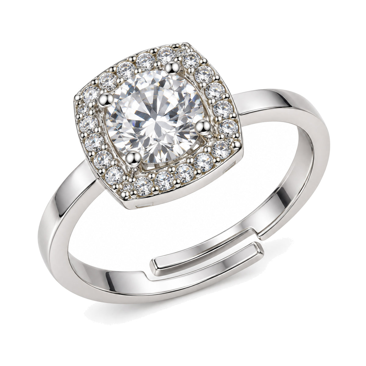 Clear Round Stone Cushion Halo Ring - Silver Plated, product view