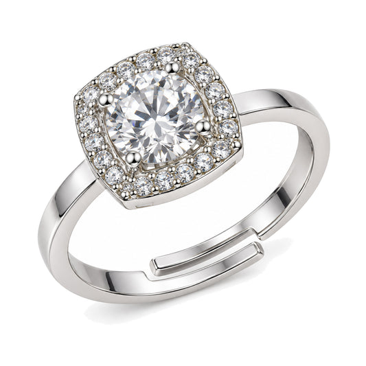 Clear Round Stone Cushion Halo Ring - Silver Plated, product view