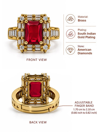 Red Center Stone Baguette Halo Ring - Gold Plated product image