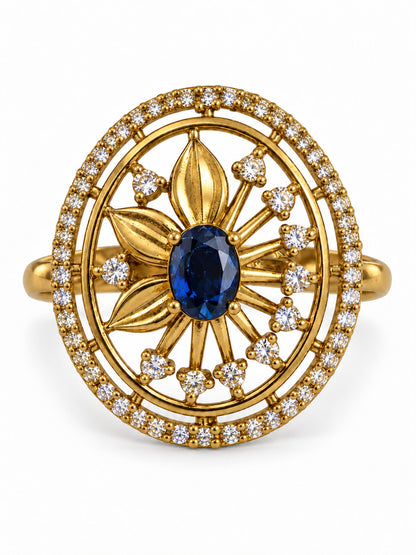 Blue Stone Oval Sunburst Ring - Gold Plated, additional view 4