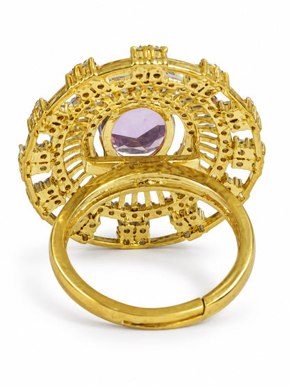 Lavender Center Stone Baguette Halo Ring - Gold Plated