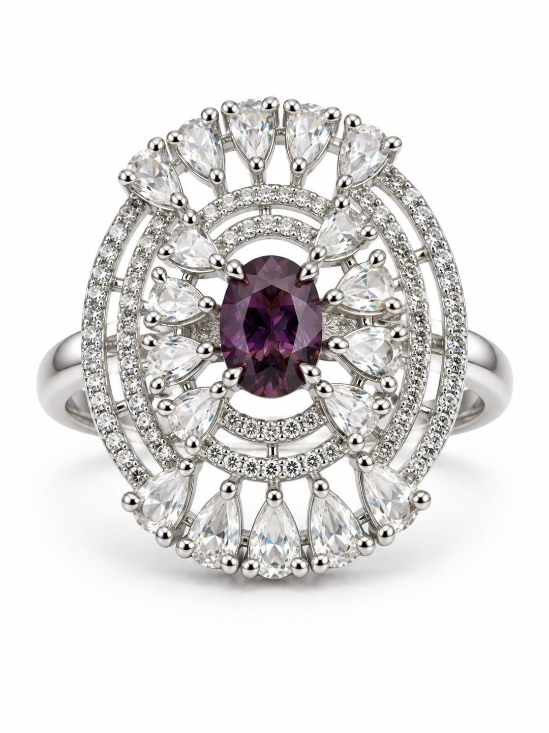 Purple Oval Center Halo Ring - Silver Plated - alternate view