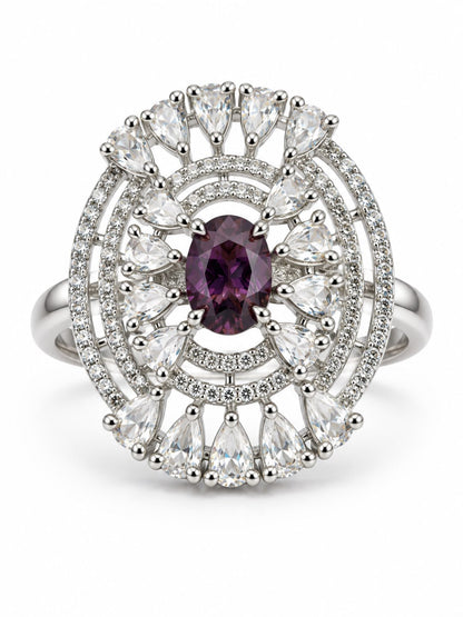 Purple Oval Center Halo Ring - Silver Plated - alternate view