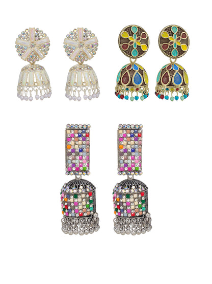 Pack of 3 Multicolor Jhumka Earrings