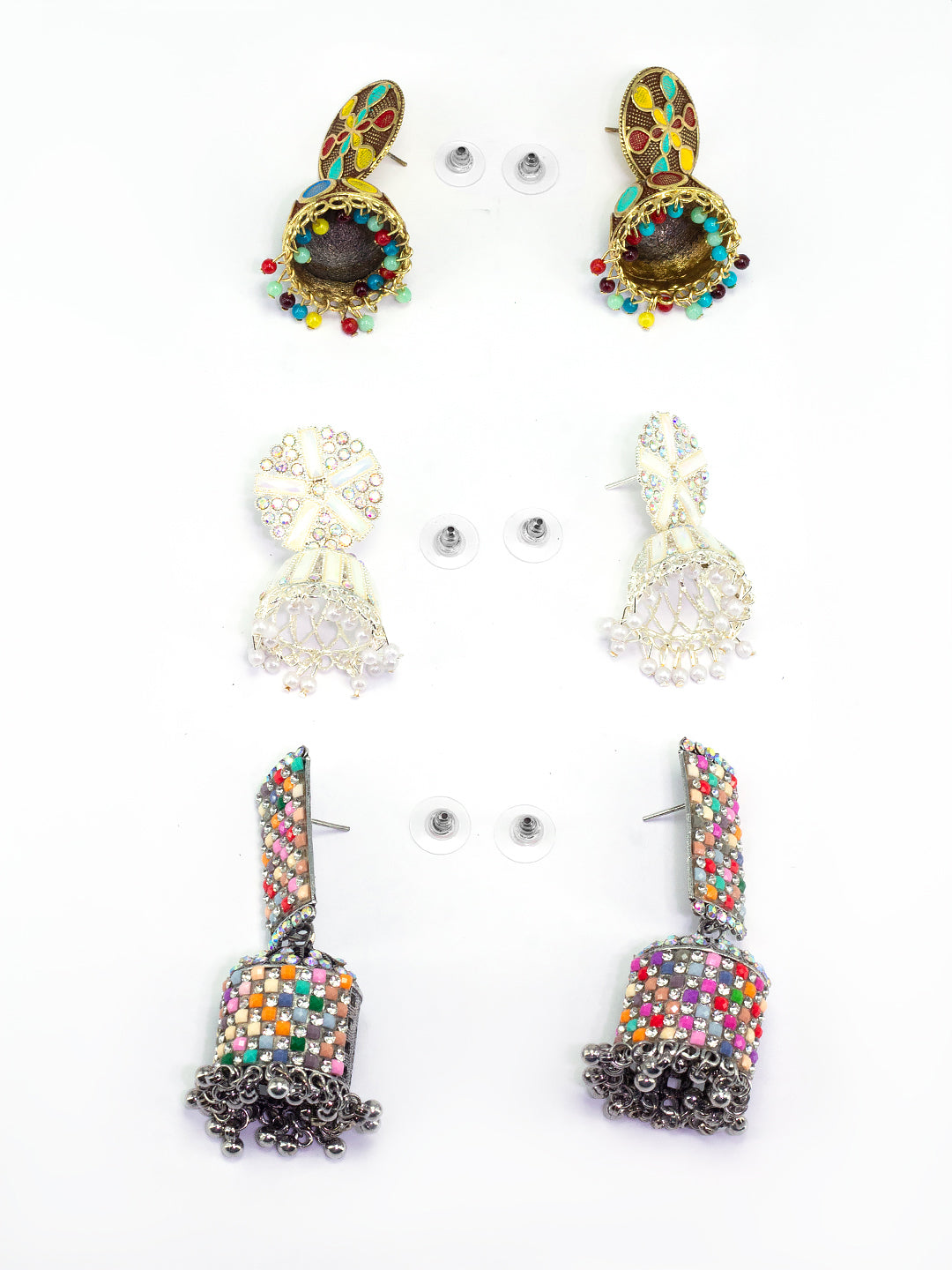 Pack of 3 Multicolor Jhumka Earrings