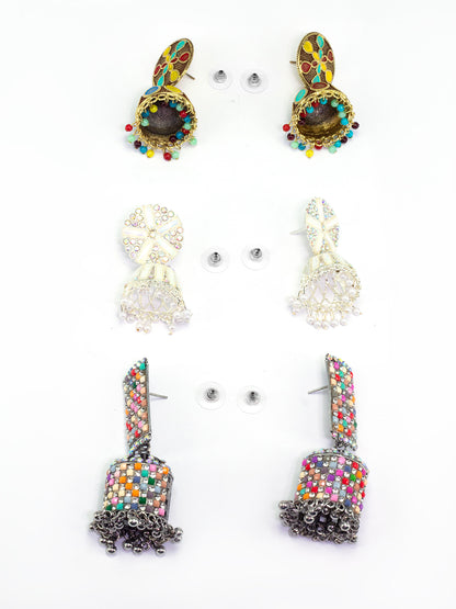 Pack of 3 Multicolor Jhumka Earrings
