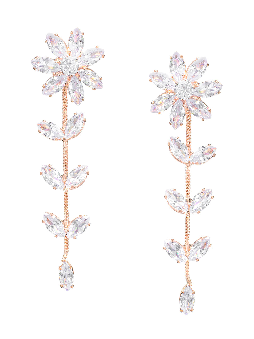 Rose Gold Plated CZ Studded Floral Drop Earrings