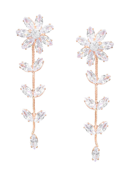 Rose Gold Plated CZ Studded Floral Drop Earrings