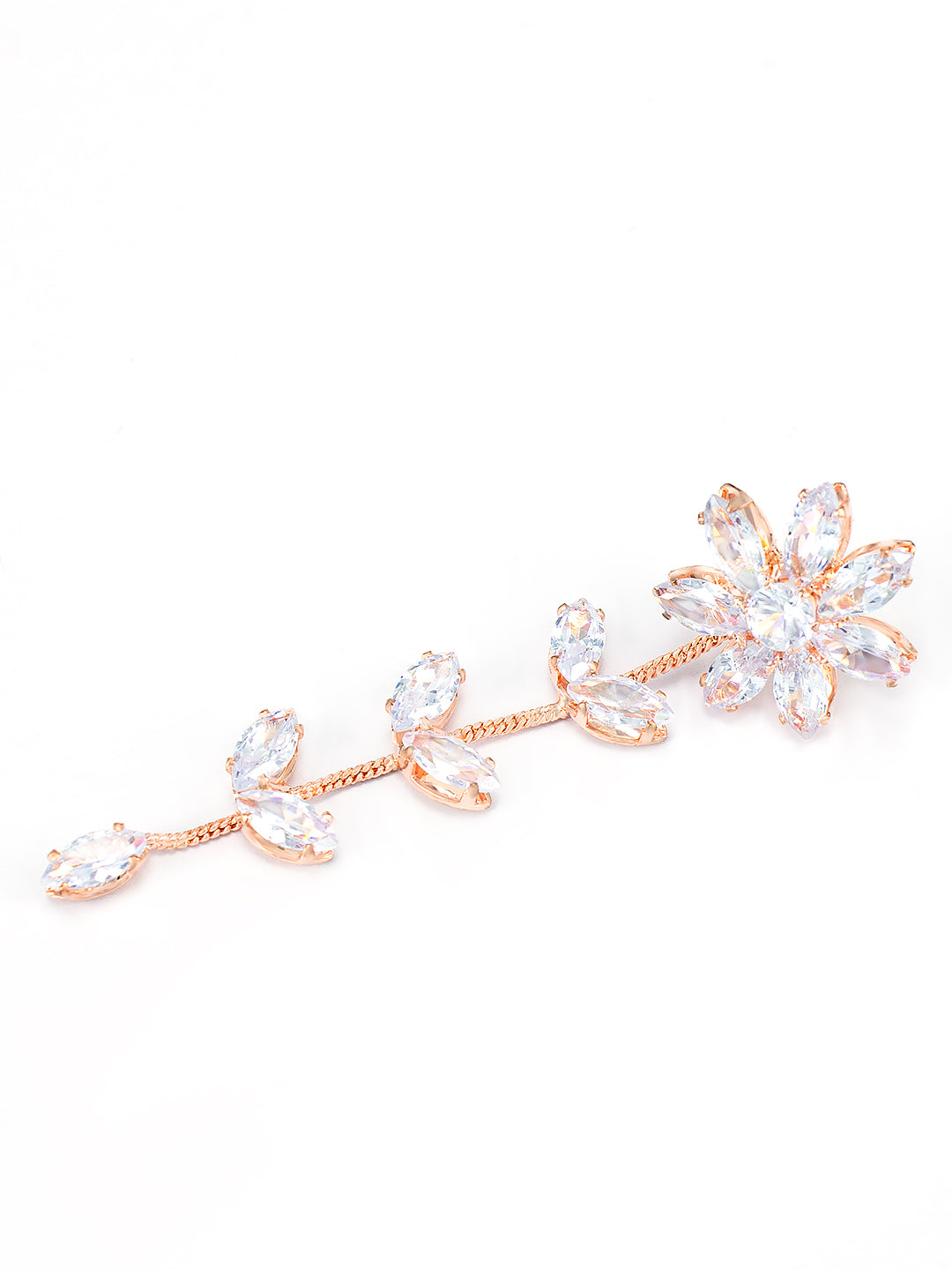 Rose Gold Plated CZ Studded Floral Drop Earrings