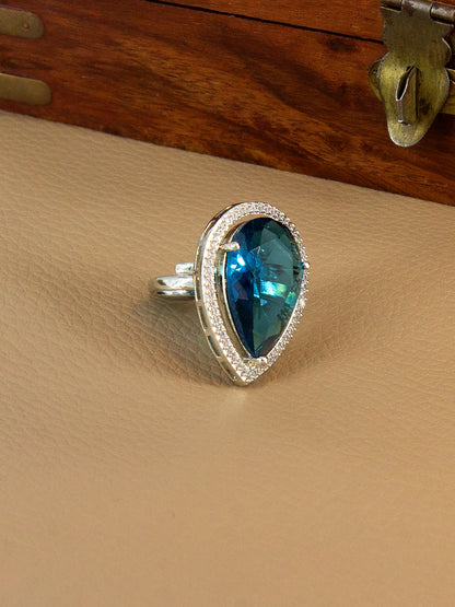 Silver-Plated American-Diamond Studded Adjustable Finger Ring