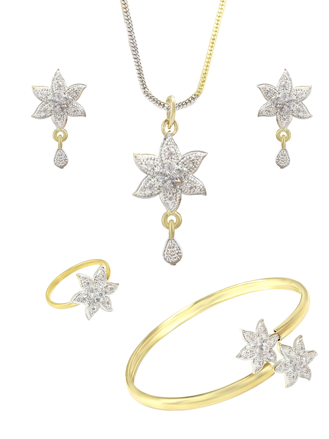 Floral AD Pendant Set With Adjustable Finger Ring & Bracelet