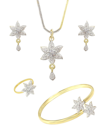 Floral AD Pendant Set With Adjustable Finger Ring & Bracelet
