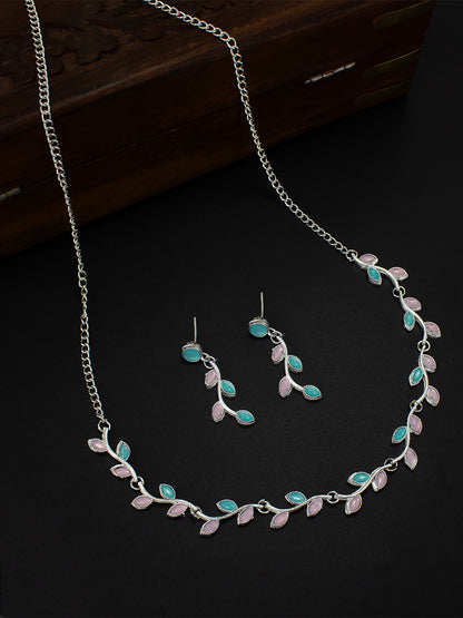 Green & Pink Leaf Jewellery Set