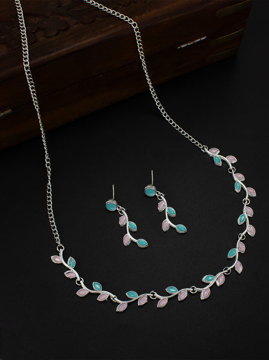 Green & Pink Leaf Jewellery Set