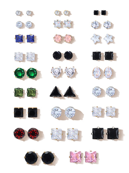 Pack of 26 Multicolour Geometric  AD Stud Earrings