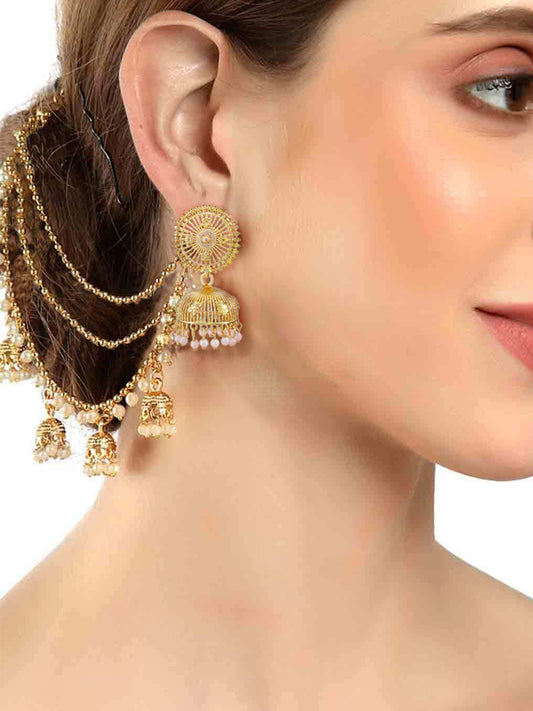 Bahubali Jhumki Ear Chain 3 Layered