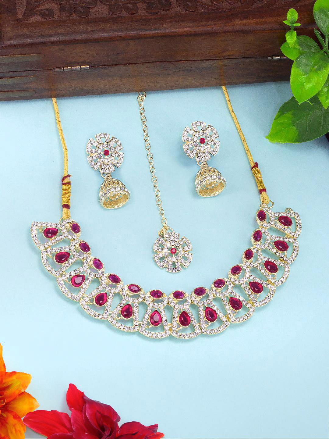 Maroon Floral Jewellery Set