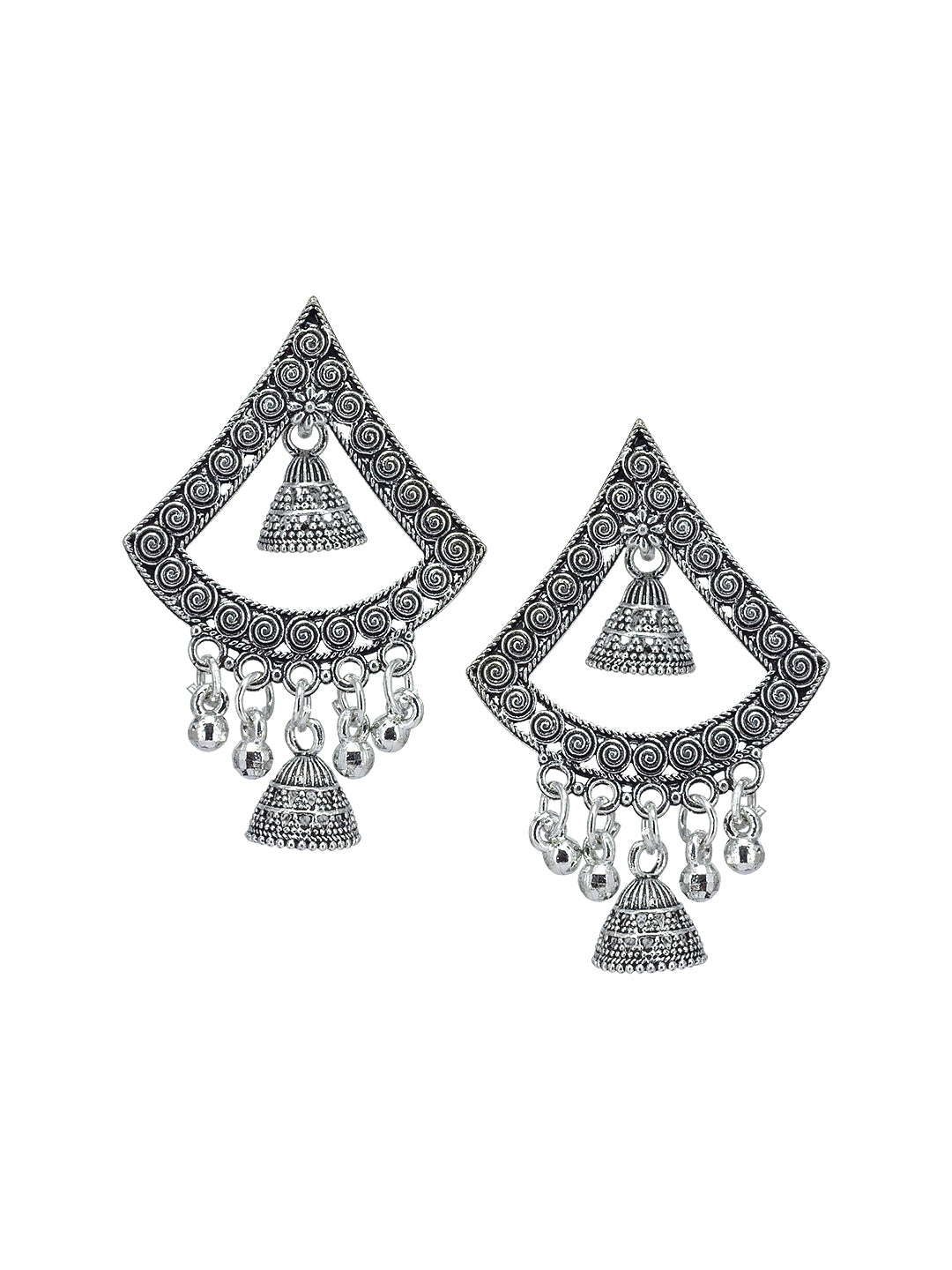 Silver Oxidized Boho Style Jhumki Earrings