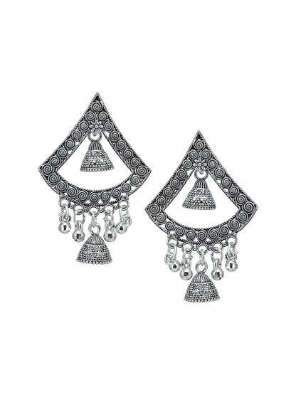 Silver Oxidized Boho Style Jhumki Earrings