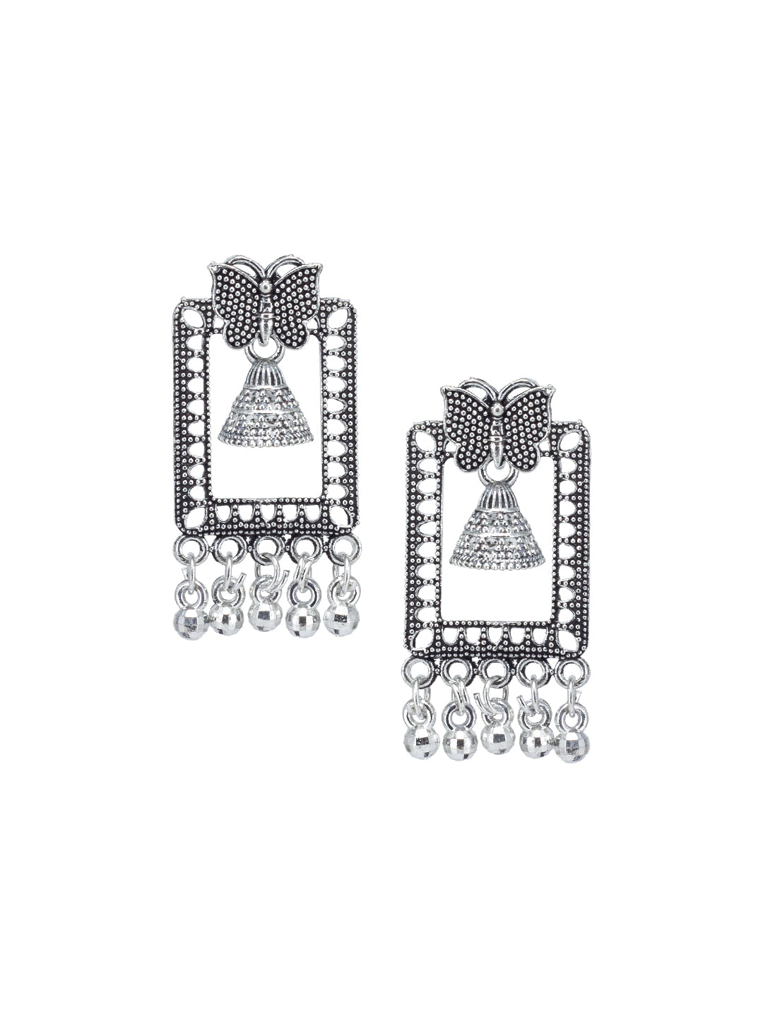 Silver Oxidized Butterfly Jhumki Earrings