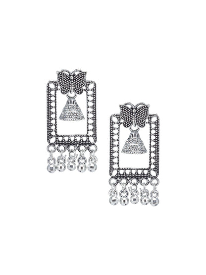 Silver Oxidized Butterfly Jhumki Earrings